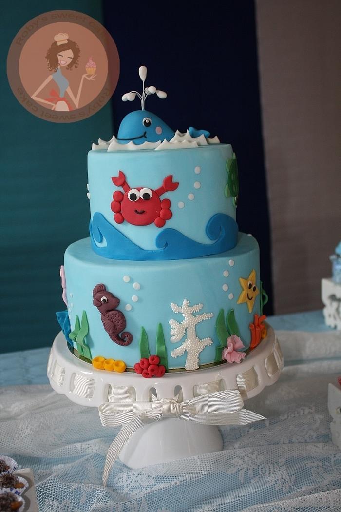 Sea life baby shower cake