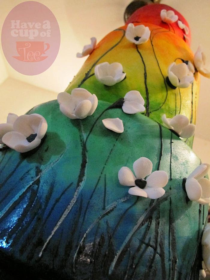 Colourful painted wedding cake