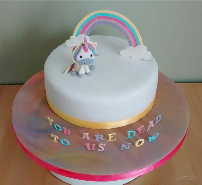 Unicorn leaving cake - You are dead to us now...