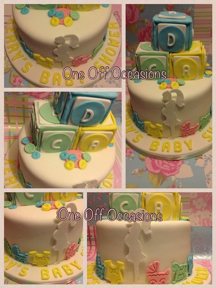 Unisex Baby Shower cake with building blocks, incorporating my logo!