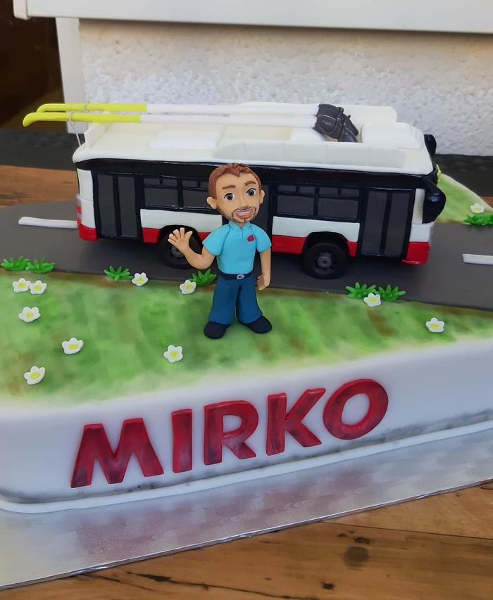 Cake with trolleybus for my husband