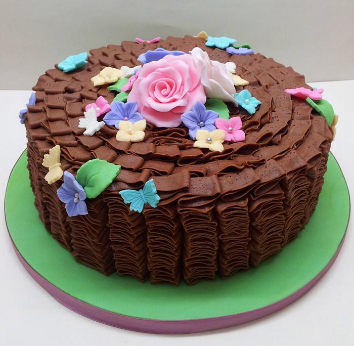 Chocolate Ruffle Retirement Cake