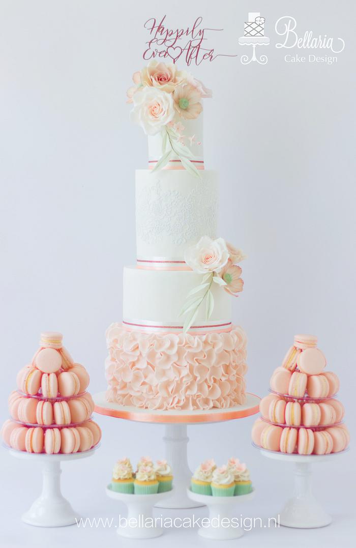 Soft peach romantic wedding  cake