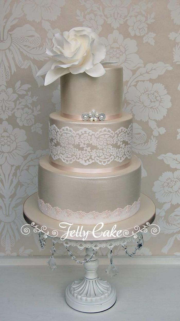 Shimmer and Lace Wedding Cake