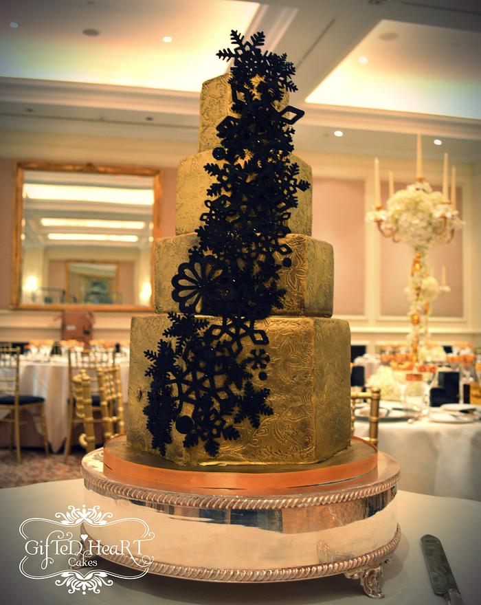 Gold and Black Winter Wedding Cake