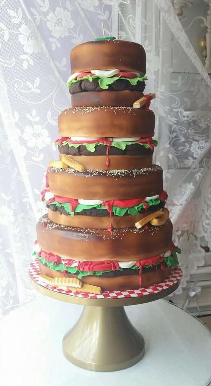 burger and fries cake