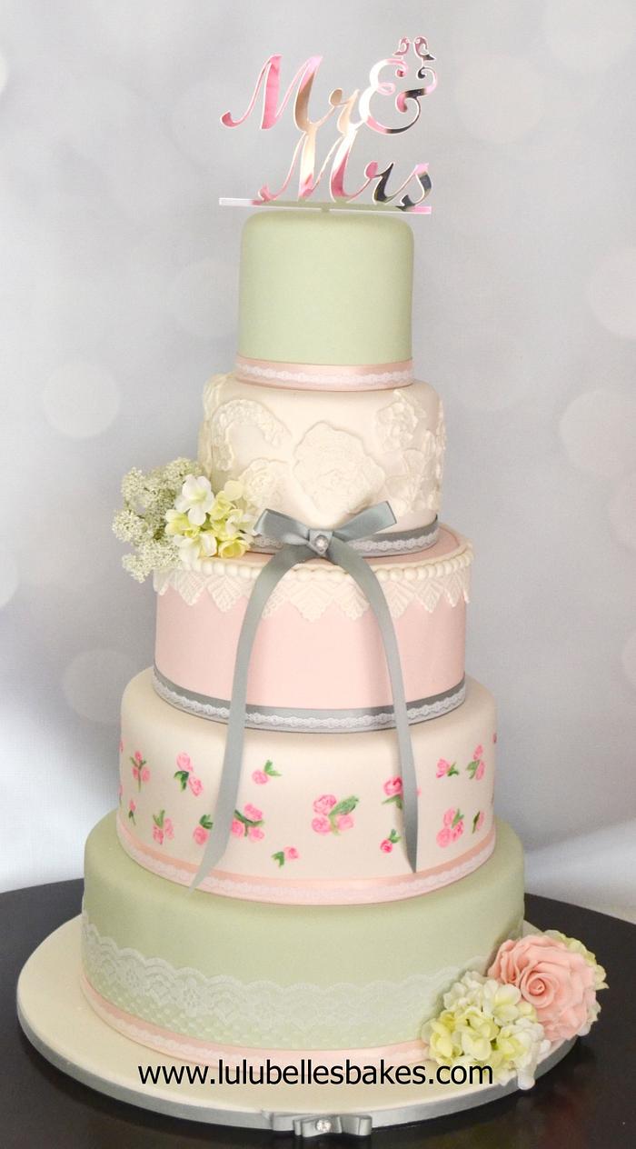 MINT AND PINK WEDDING CAKE