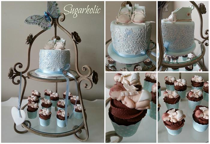Vintage Baby lace Cake & Cupcakes 