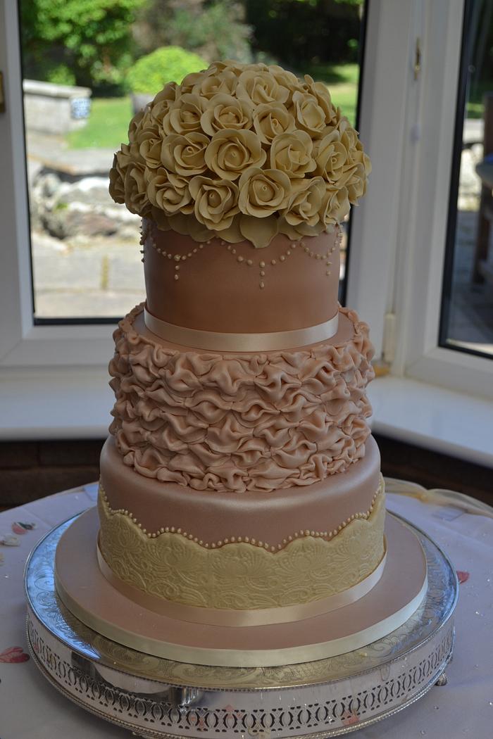 Roses and Ruffles wedding cake