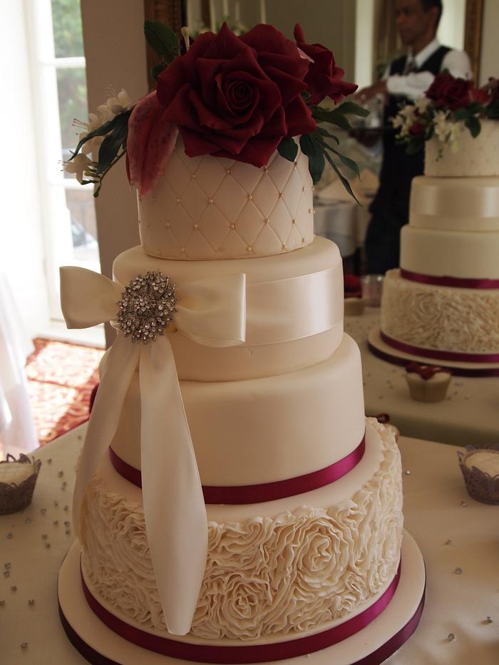 Ruffles and roses wedding cake