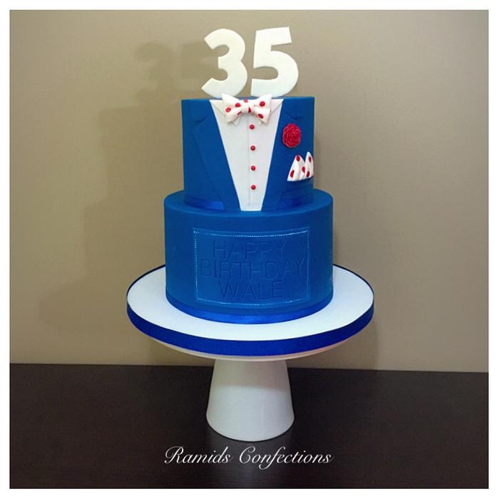 Navy bue suit, red polka dot tie and pocket square cake | Shirt cake,  Novelty birthday cakes, Birthday party cake