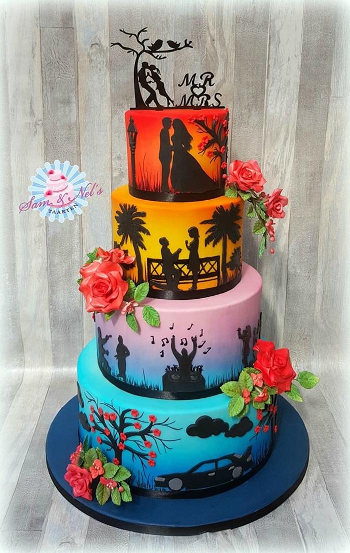 Colorful silhouette Weddingcake