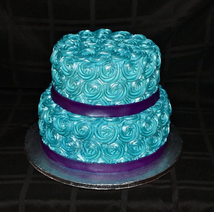 Blue Buttercream Rose Cake 