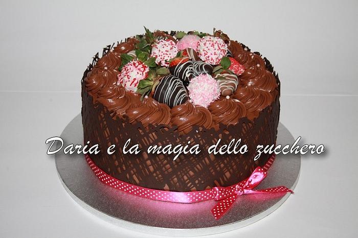 Collar chocolate cake and strawberry