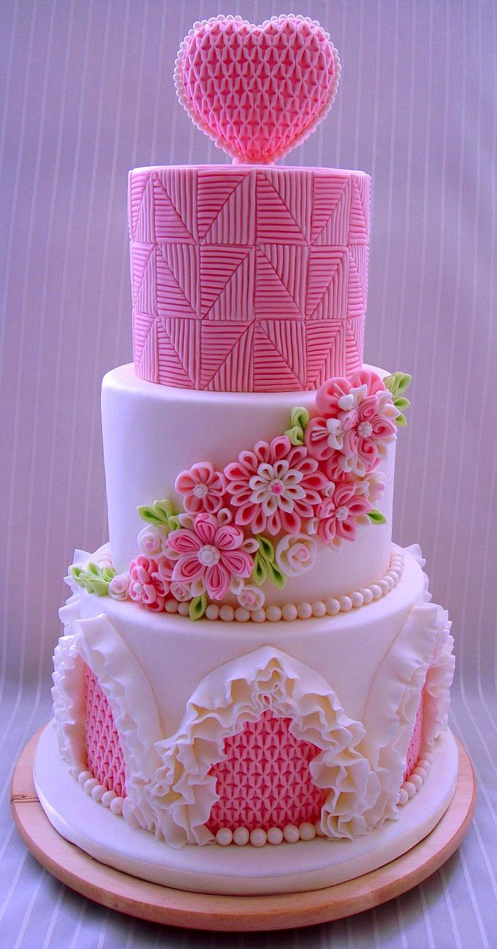 Wedding cake with smocking and ruffles decoration  