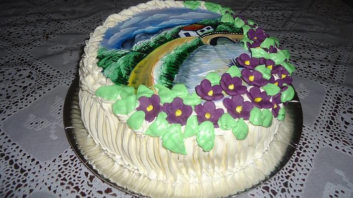Cake painted by hand