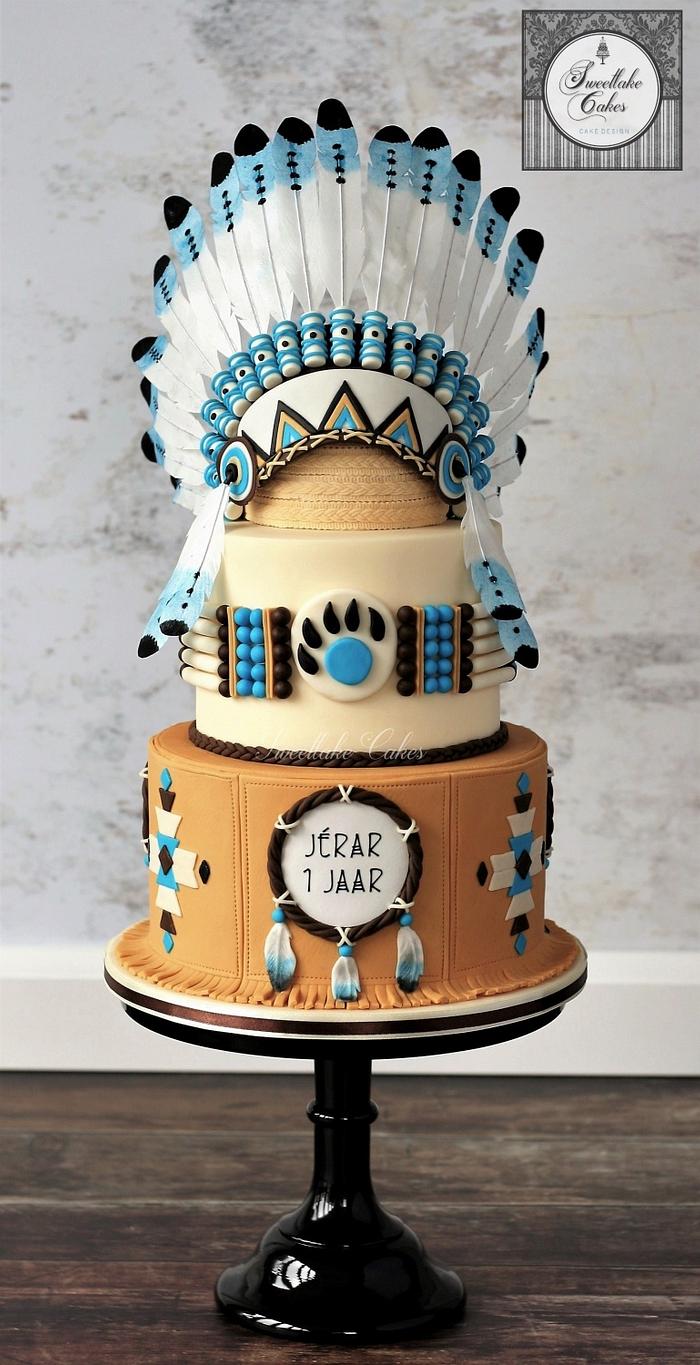 Native American cake with chiefs headdress