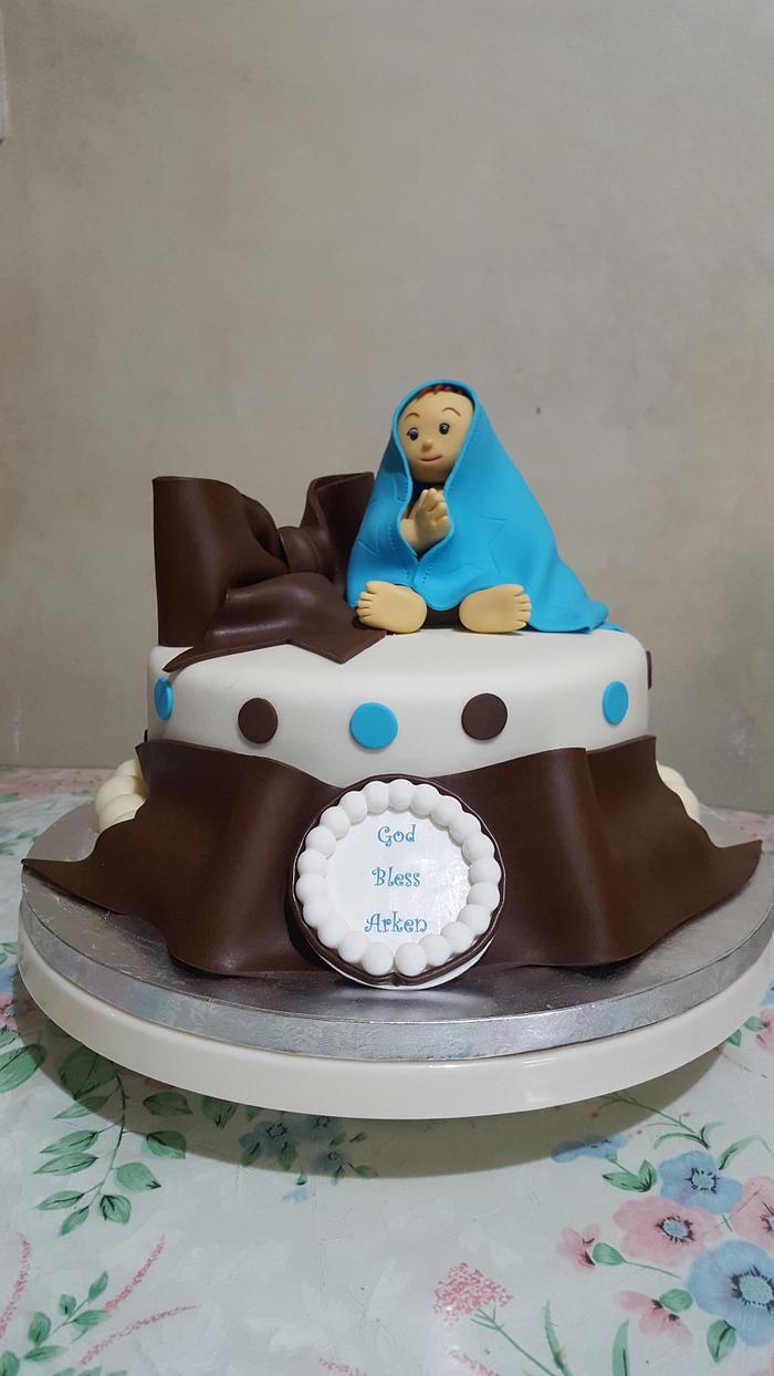 Baby Boy Christening Cake and Cupcakes