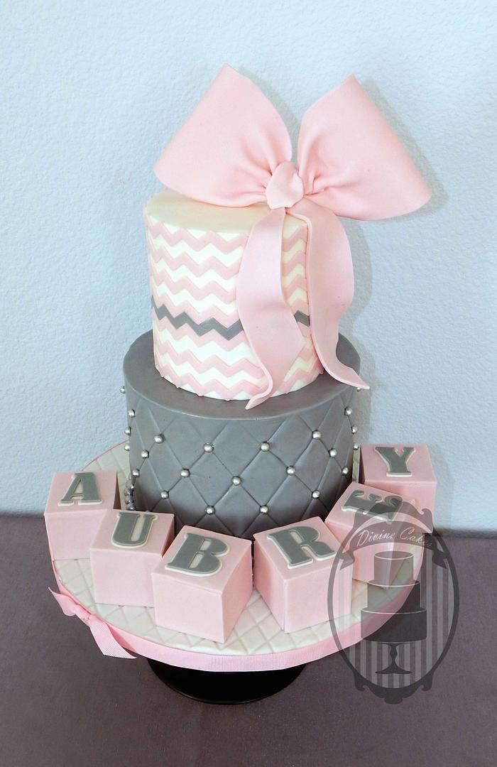 Pretty bow baby shower cake