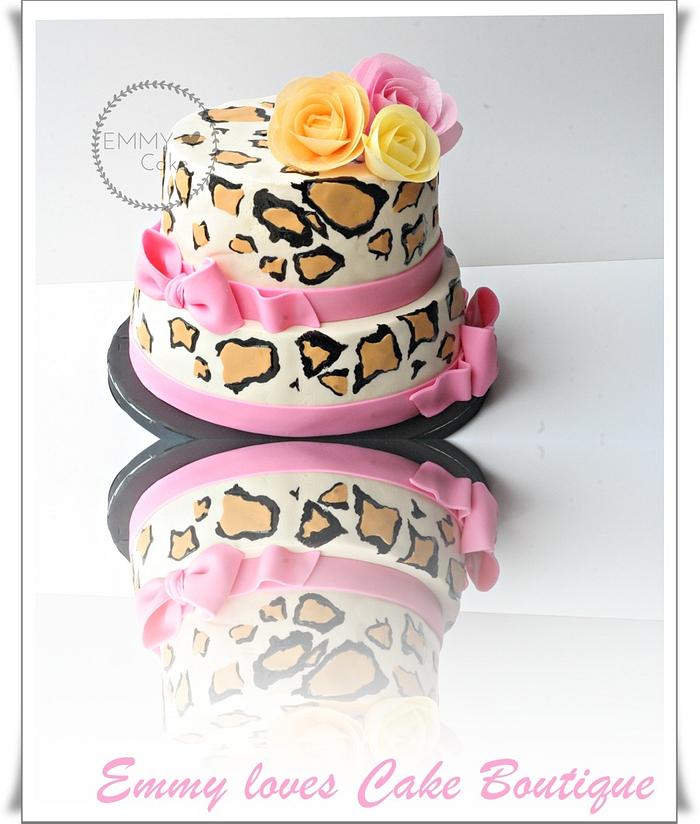 Leopard cake with wafer paper flowers 