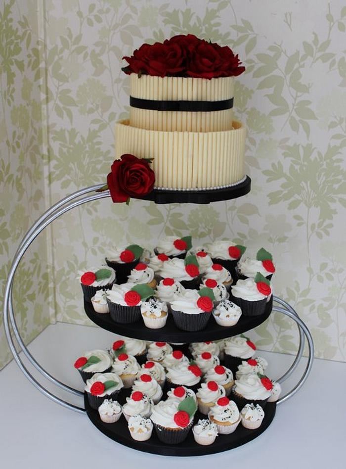 Black and red rose cigarrello wedding cake tower
