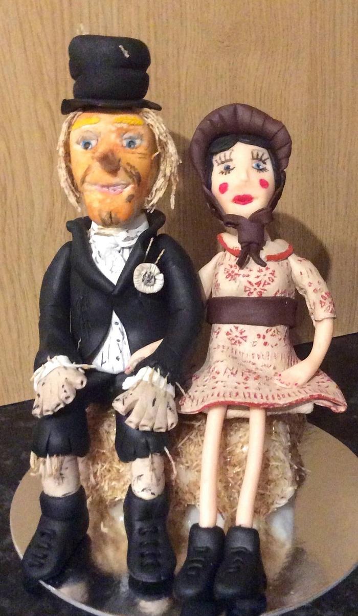 Worzel Gummidge and Aunt Sally wedding cake toppers