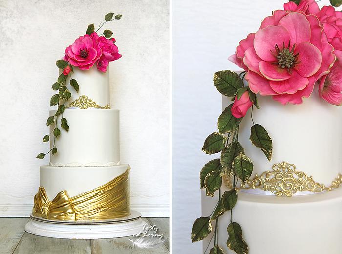 Gold & hot pink wedding cake