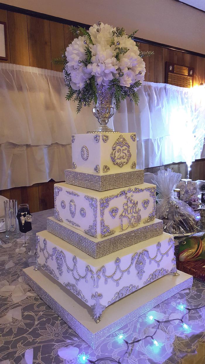 Square Tiered Bling Cake