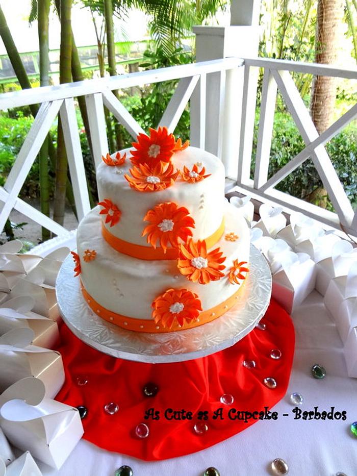 Orange Daisy Wedding  Cake