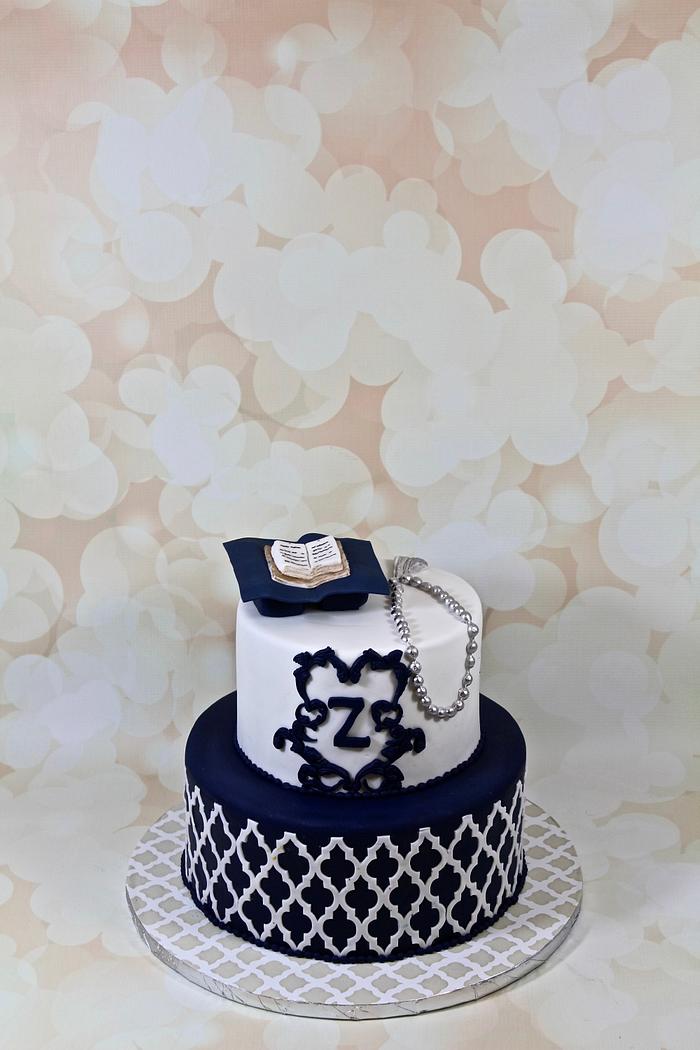 navy and white cake