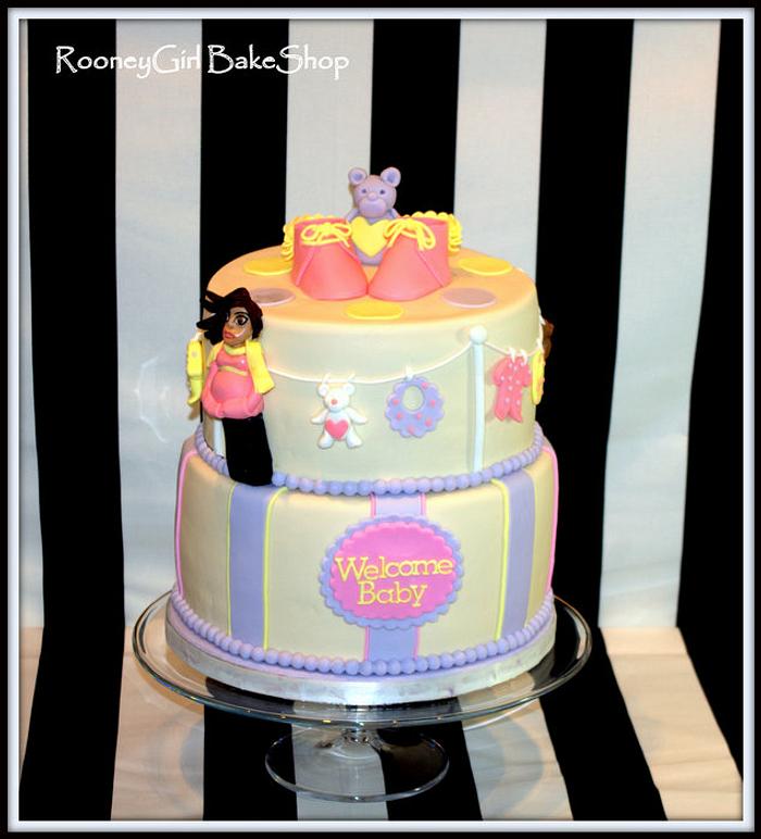 Mommy, Clothesline, Baby Bootie Shower Cake
