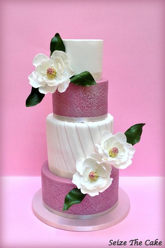 Wedding Cake with sugar magnolias