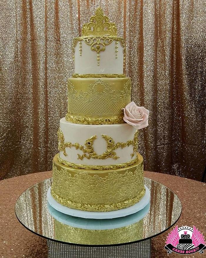 Gold and Blush Quinceanera Cake