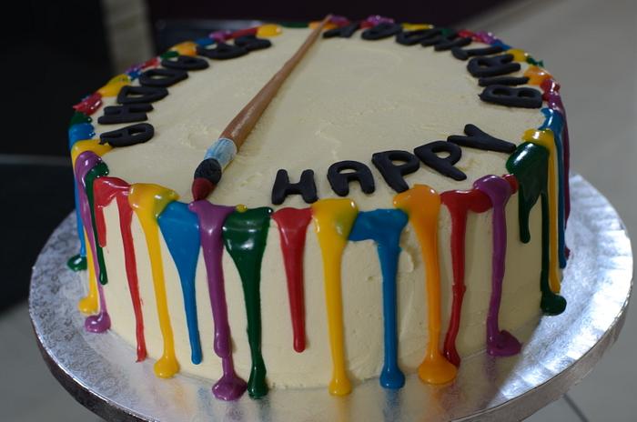 Drippy cake with color palette 