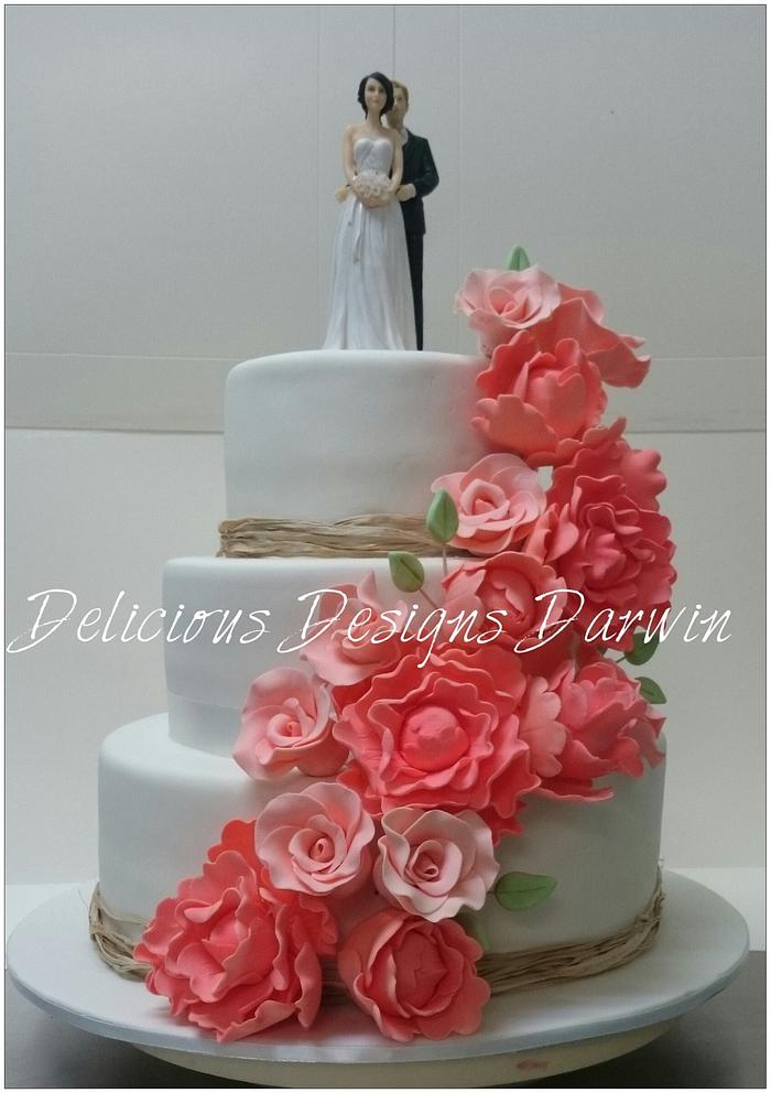 Coral Peony Wedding Cake