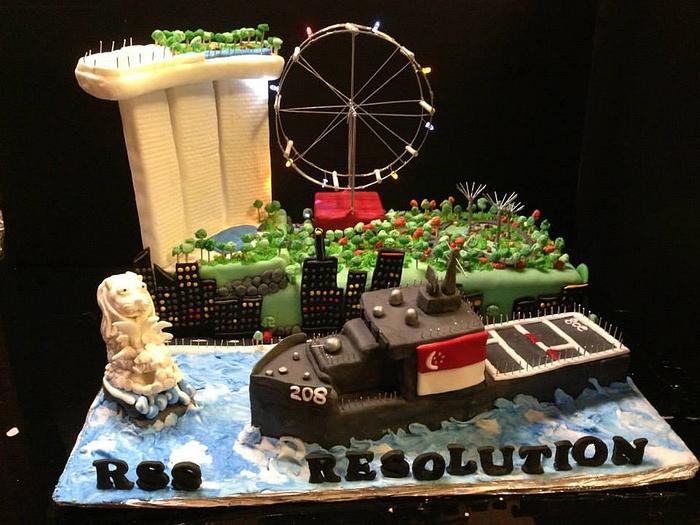 RSS Resolution Navy Cake with Singapore Landscape