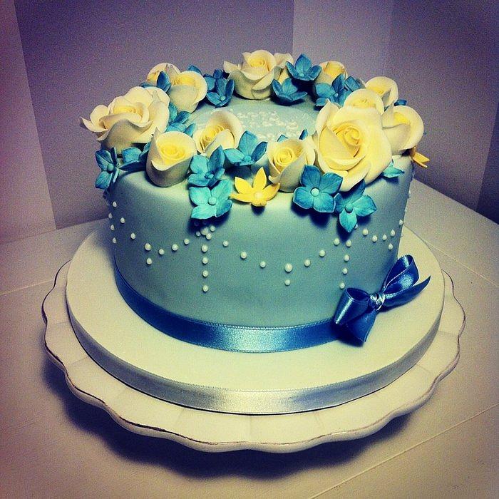 Blue and yellow cake