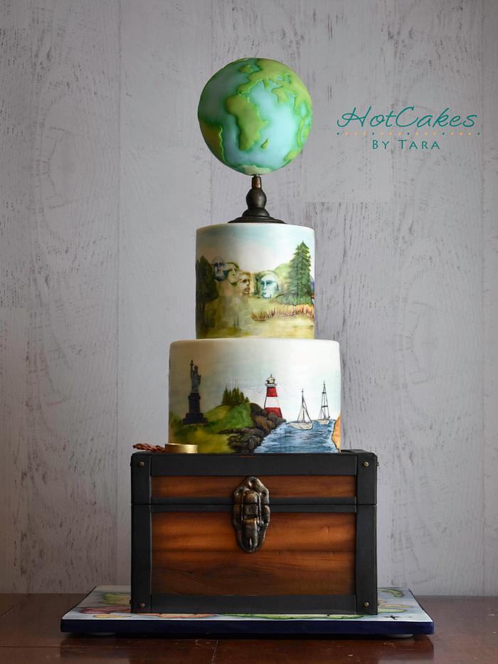 Travel themed Painted Cake 