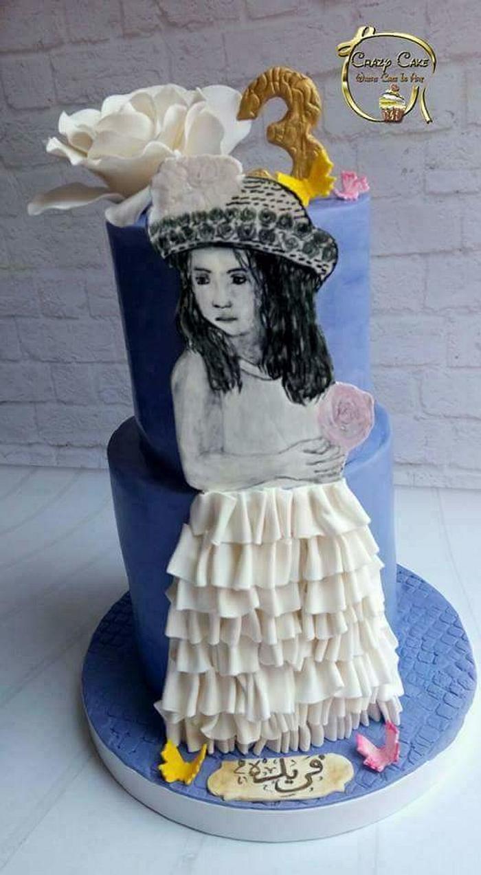 Handpainted girl cake