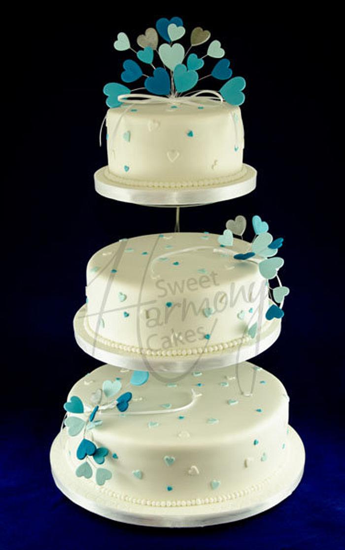 Blue hearts wedding cake
