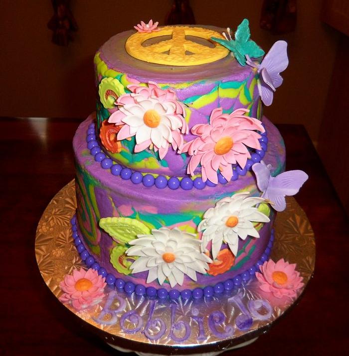 Tie Dye Hippie Flower Power Cake