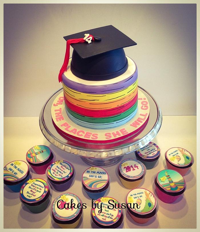 "Oh the places she will go" graduation cake