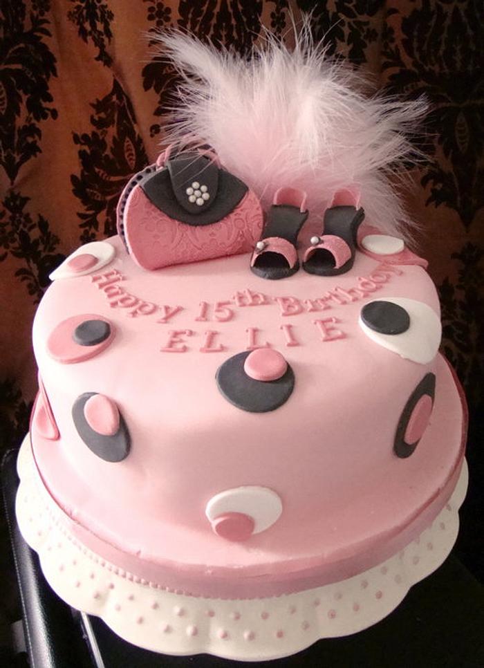Girlie Birthday Cake with Handmade shoes and handbag