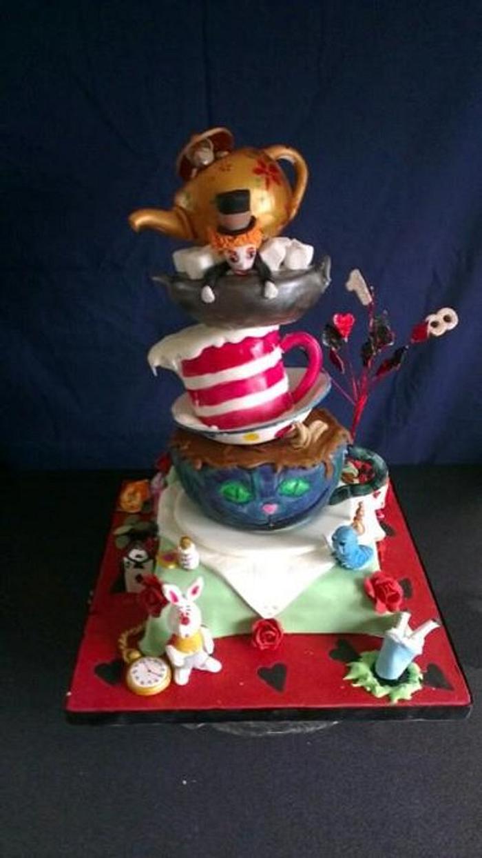 Alice in Wonderland inspired topsy turvy cake