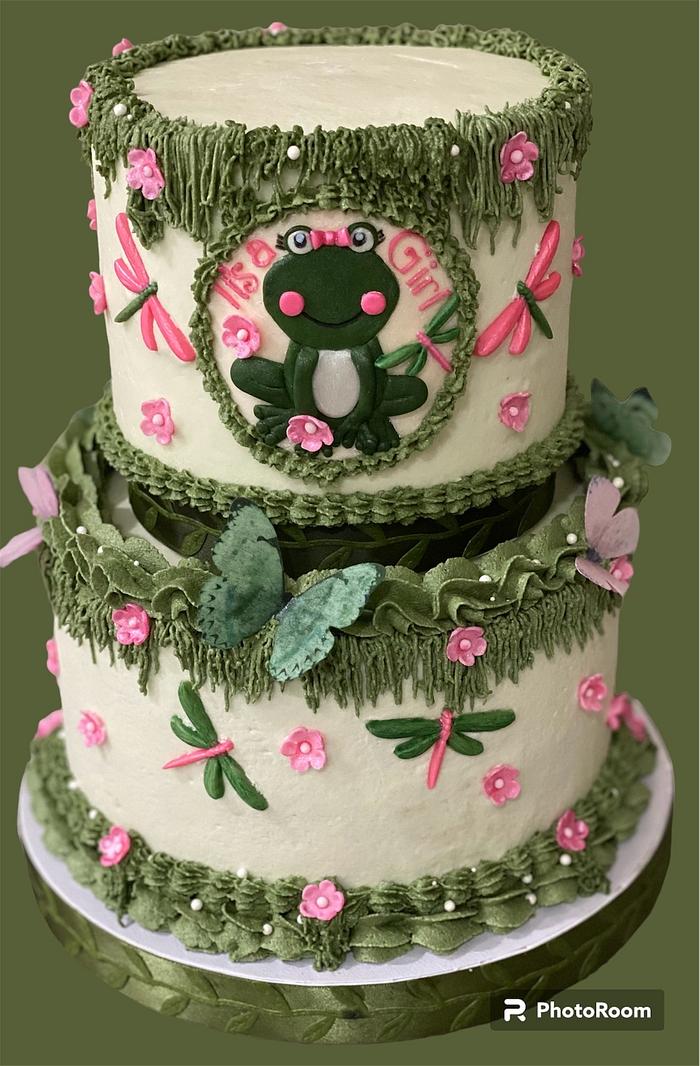 “It’s A Girl” Frog Themed Baby Shower Cake