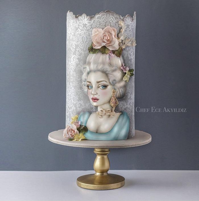 Marie Antoinette airbrush art cake