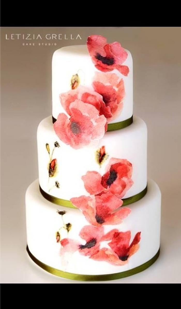 Wafer paper/painted poppy cake