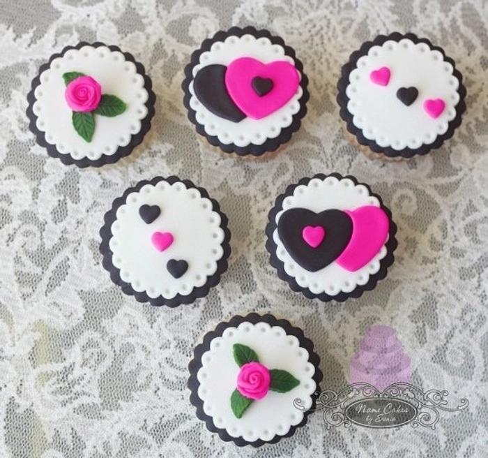Black, hot pink valentine cupcakes