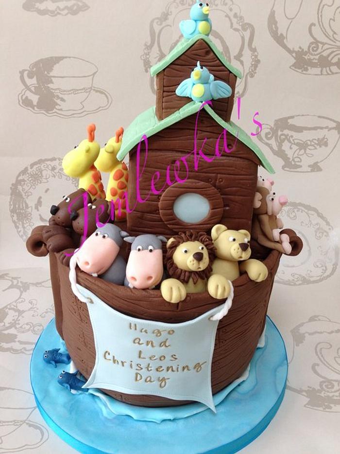 Noah's ark christening cake