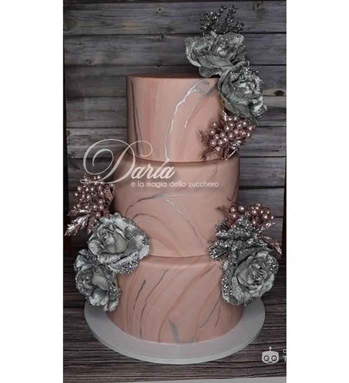 Marble pink and silver cake